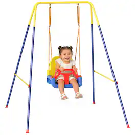 Qaba - in 1 Toddler Swing Set, Folding Child Swing Set with Seat Belt - Blue