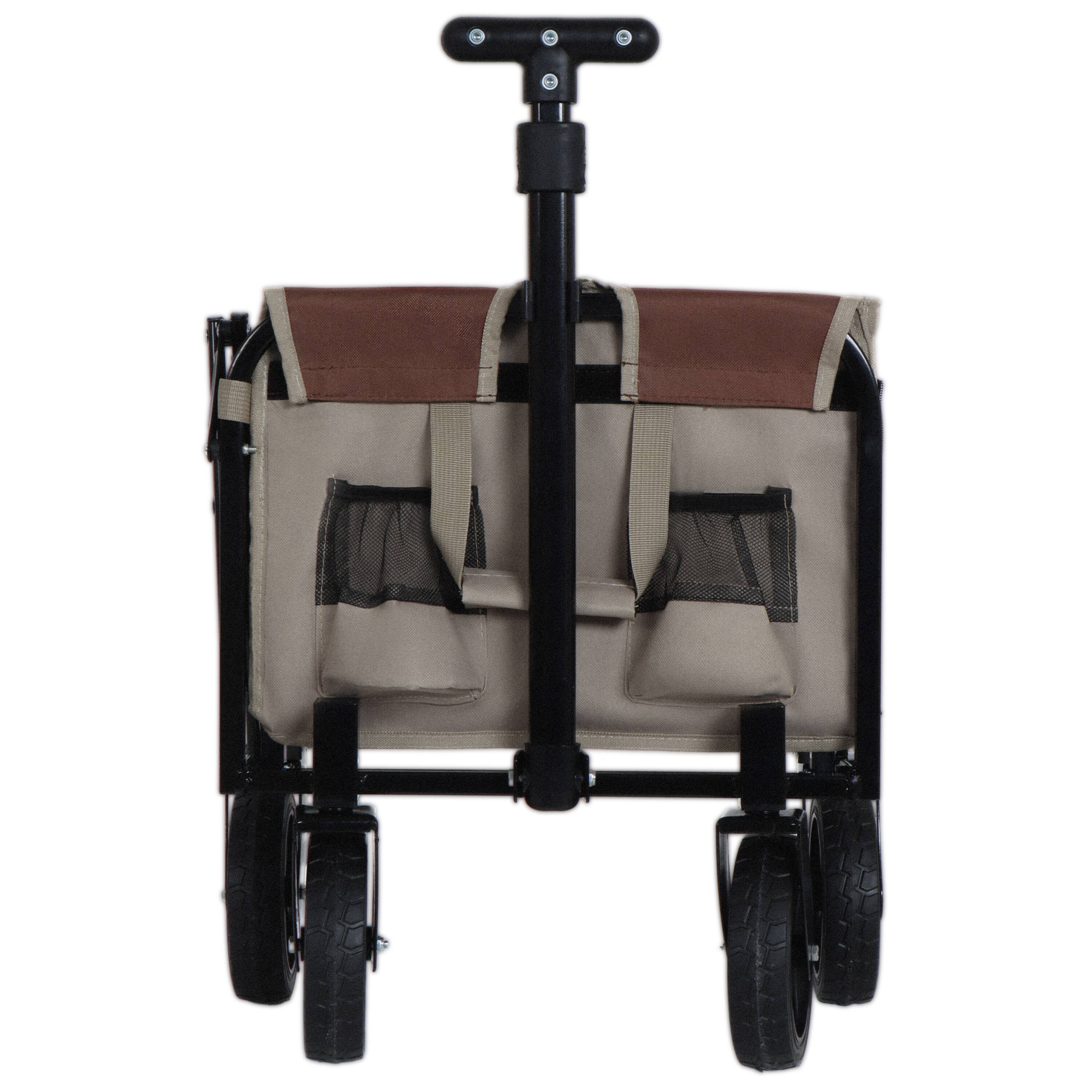 Back. Mondawe - All-in-One Convertible Camping Utility Carts - Bench Seat, Dog Tether w/ 360° All-Terrain Wheels - Beige.