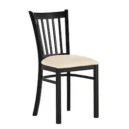 Emma + Oliver - Ladder Back Metal Restaurant Dining Chair - Tan Vinyl Seat/Black Metal Frame