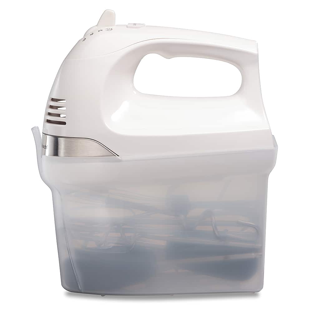 Front. Hamilton Beach - 6 Speed Hand Mixer with Easy Clean Beaters and Snap-On Case - WHITE.