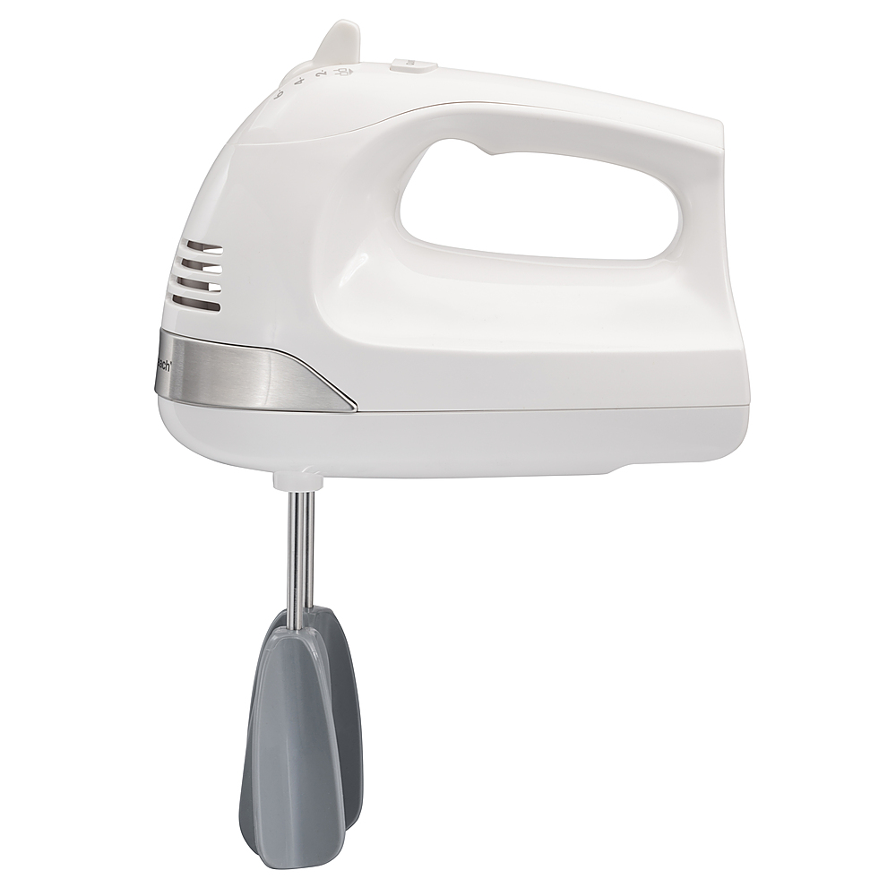 Left View: Hamilton Beach 6 Speed Hand Mixer with Easy Clean Beaters and Snap-On Case - WHITE