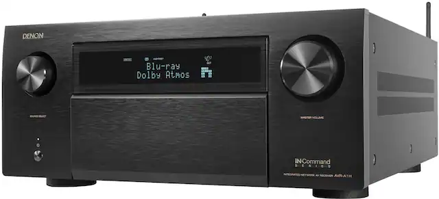 Front. Denon - AVR-A1H (150W X 15) 15.4-Ch. with HEOS and Dolby Atmos 8K Ultra HD HDF Compatible AV Home Theater Receiver with Alexa - Black.