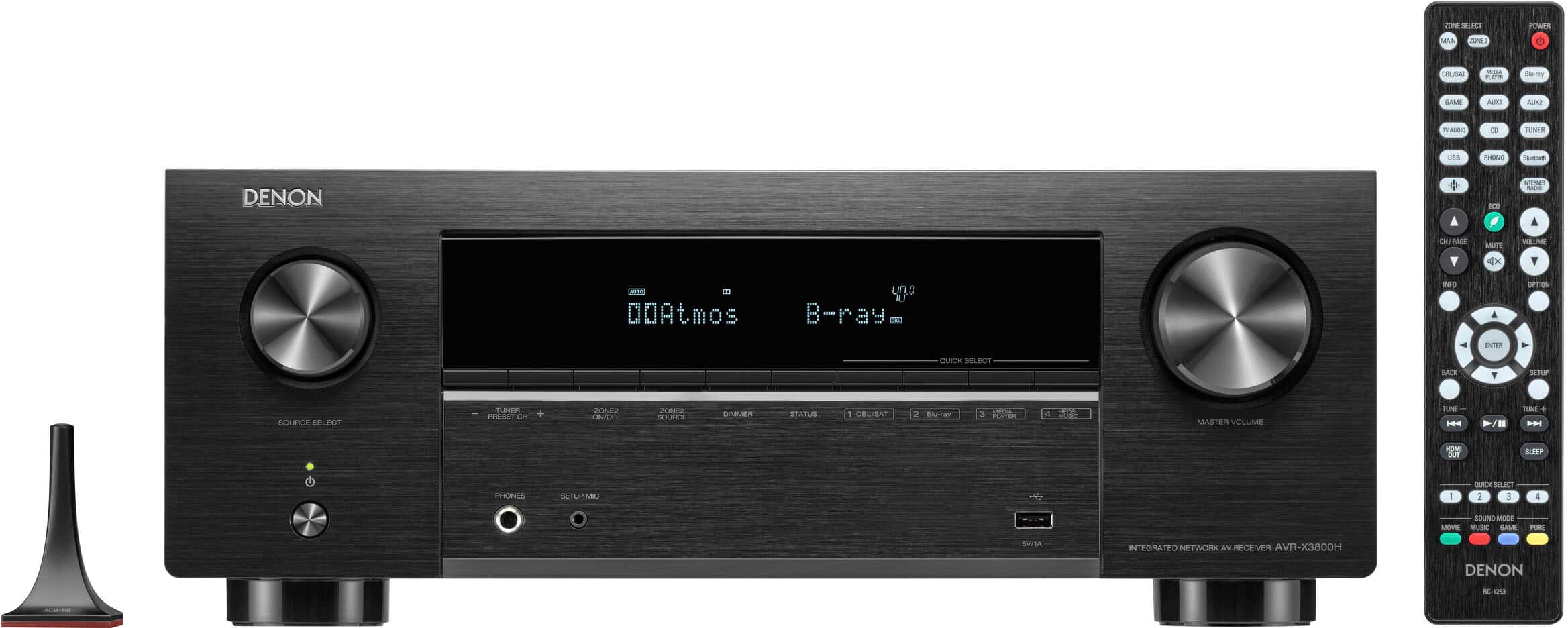 Angle. Denon - AVR-X3800H (105W X 9) 9.4-Ch. with HEOS and Dolby Atmos 8K Ultra HD HDR Compatible AV Home Theater Receiver with Alexa - Black.