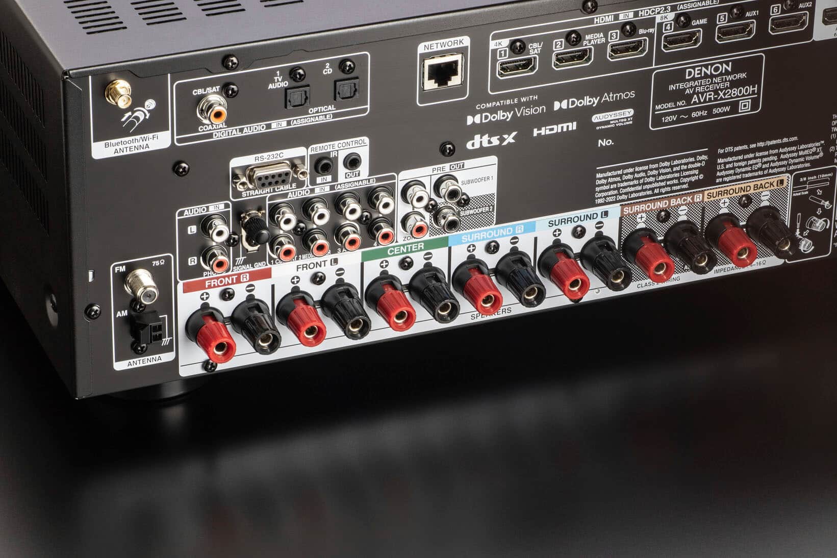 Alt View 11. Denon - AVR-X2800H (95W X 7) 7.2-Ch. with HEOS and Dolby Atmos 8K Ultra HD HDR Compatible AV Home Theater Receiver with Alexa - Black.