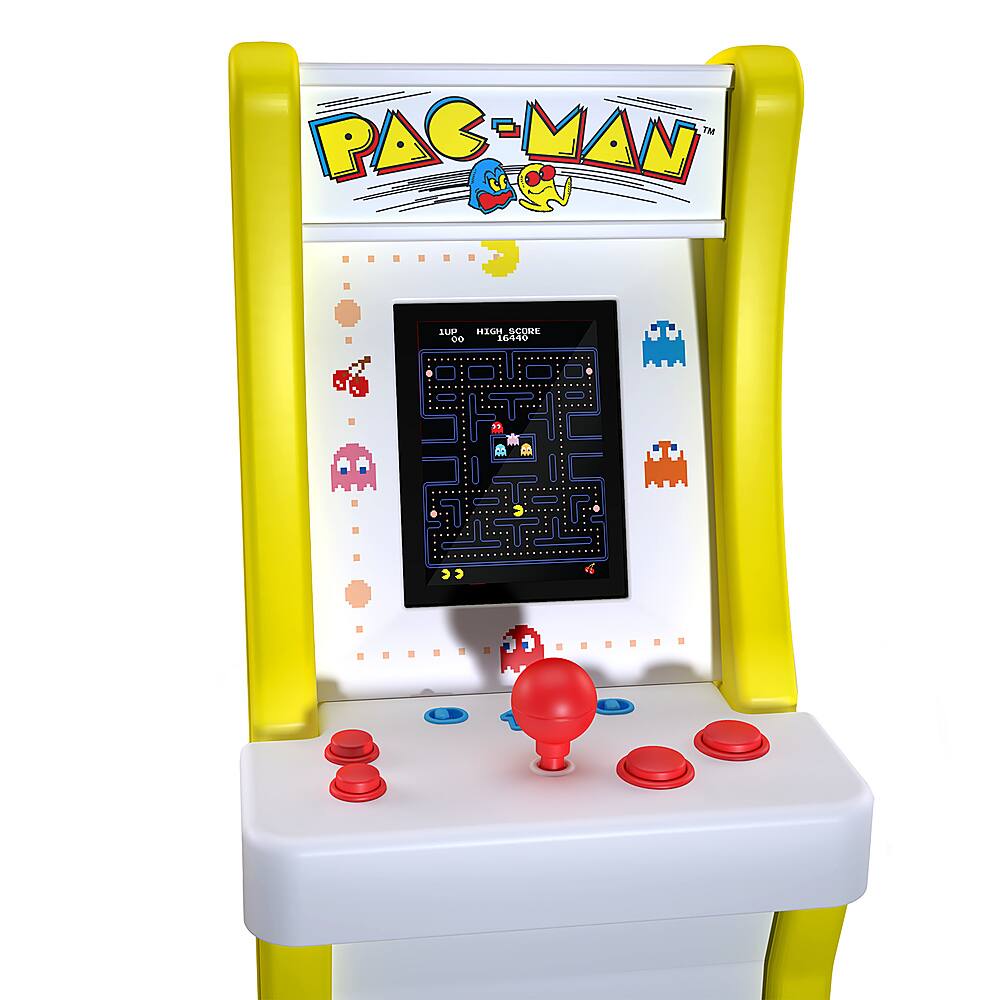 pac man arcade machine with stool