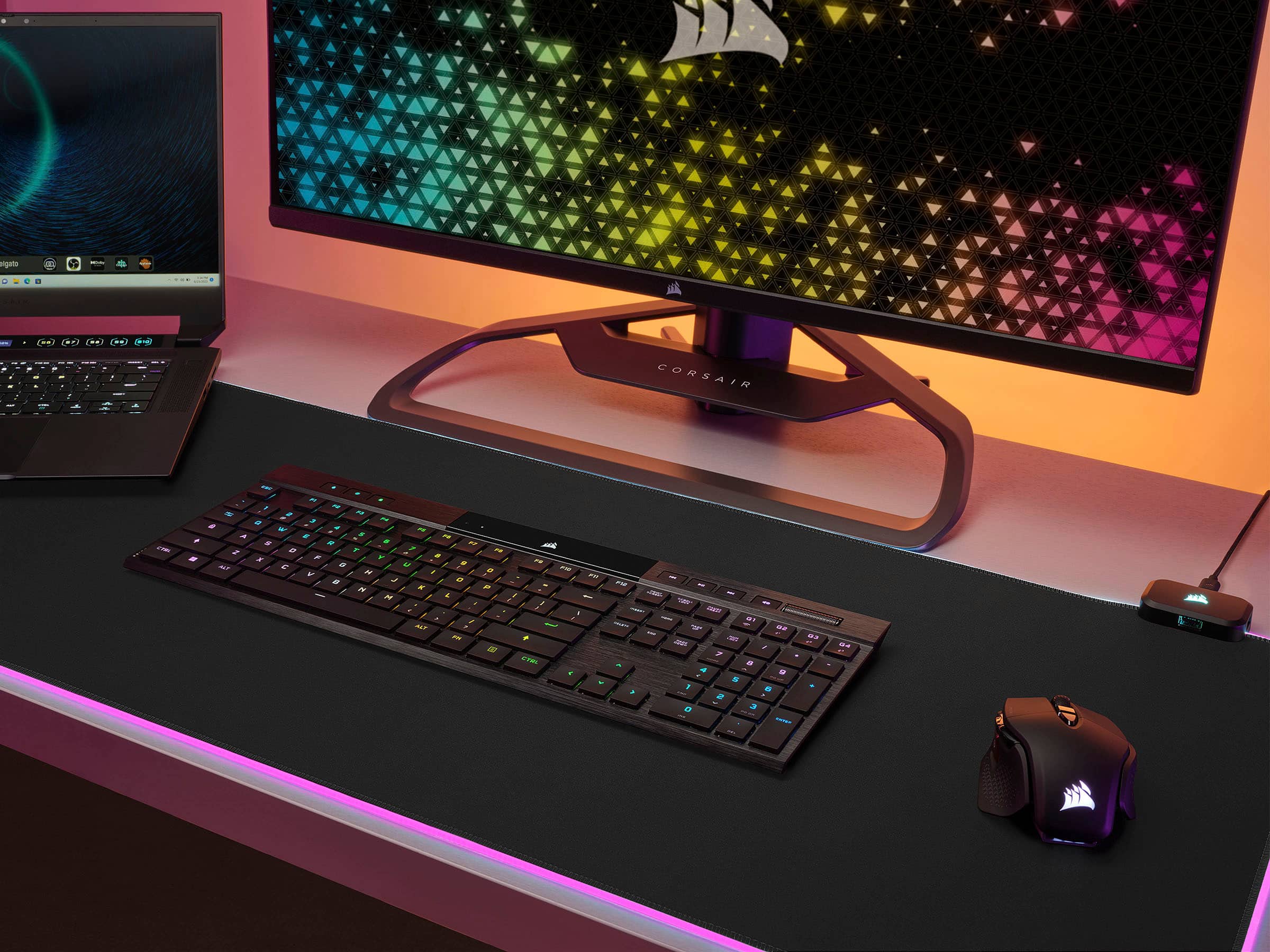 Alt View 21. CORSAIR - K100 Air Wireless Full-Size Bluetooth RGB Mechanical Cherry MX Ultra Low Profile Tactile Switch Gaming Keyboard - Black.