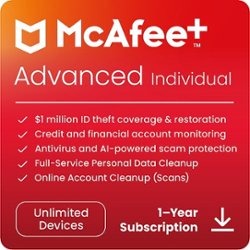 McAfee - McAfee+ Advanced Individual ID Theft Coverage, Monitoring, Privacy Protection & Security Software (1-Year Subscription) - Android, Apple iOS, Chrome, Mac OS, Windows [Digital] - Front_Zoom