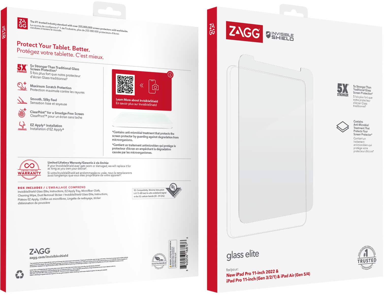 Alt View 14. ZAGG - InvisibleShield Glass Elite for Apple iPad 11" iPad Pro (Gen 1, 2, 3 & 4), iPad Air (10.9-inch Gen. 4 & 5) - Clear.