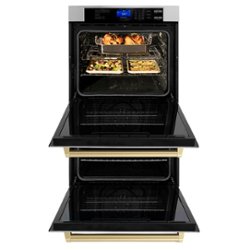 ZLINE - 30" Autograph Edition Double Wall Oven with Self Clean and True Convection in Stainless Steel and Champagne Bronze - Black Stainless Steel - Front_Zoom