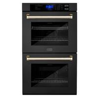 ZLINE - 30" Autograph Edition Double Wall Oven with Self Clean and True Convection in Black Stainless Steel and Polished Gold - Front_Zoom