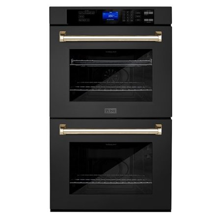 ZLINE - 30" Autograph Edition Double Wall Oven with Self Clean and True Convection in Black Stainless Steel and Polished Gold - Multicolor