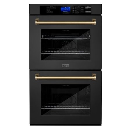 ZLINE - 30" Autograph Edition Double Wall Oven with Self Clean and True Convection in Black Stainless Steel and Champagne Bronze - Black Stainless Steel