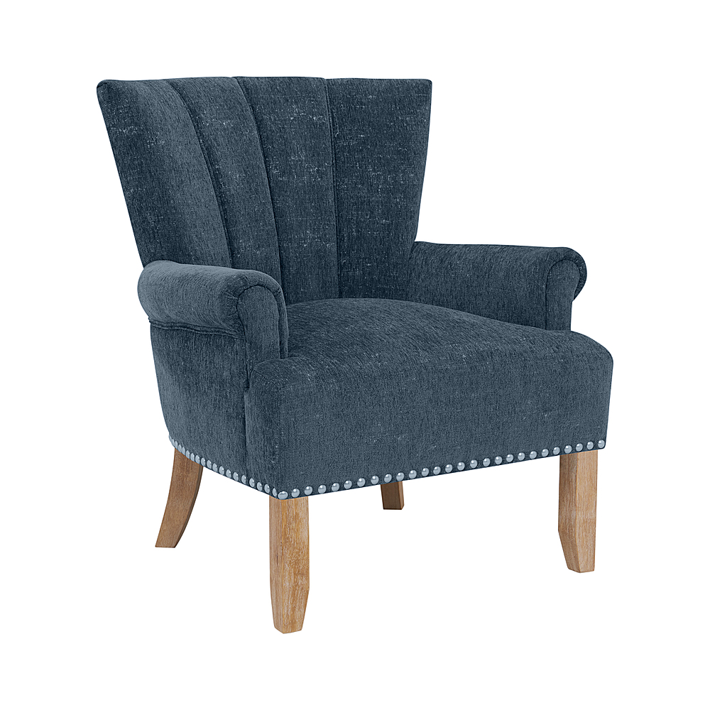 Left View: Handy Living - Merrimo Chenille Rolled Arm Chair (set of 2) - Navy Blue