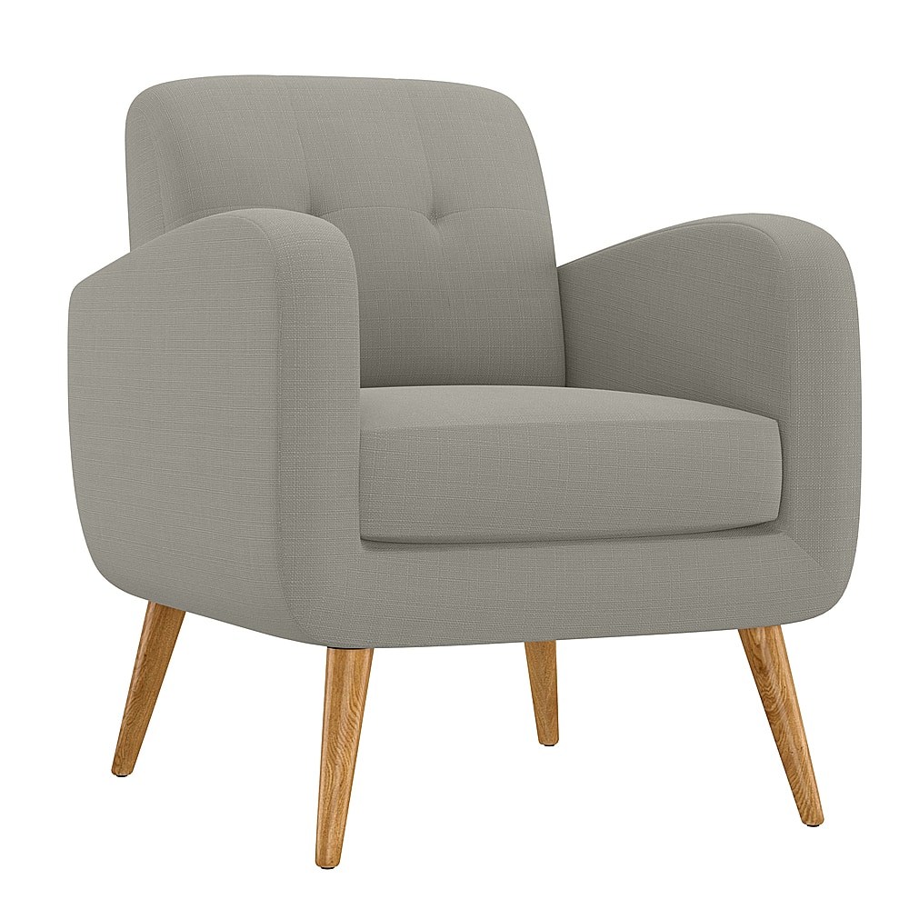 Angle View: Handy Living - Kenneth Mid-Century Modern Linen Armchair with Natural Finish Legs - Dove Gray