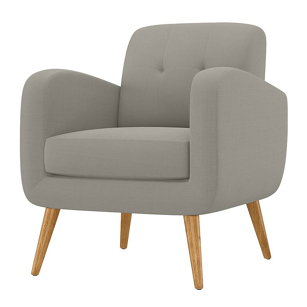 Left View: Handy Living - Kenneth Mid-Century Modern Linen Armchair with Natural Finish Legs - Dove Gray