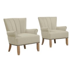 Handy Living - Merrimo Performance Fabric Arm Chair (set of 2) - Oatmeal Tan - Front_Zoom