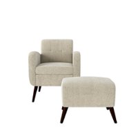 Handy Living - Thoms Modern Low-Pile Velour Armchair and Ottoman - Light Gray - Front_Zoom