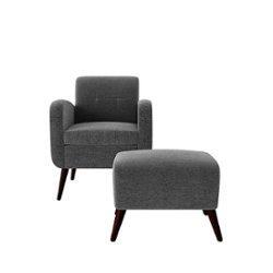 Handy Living - Thoms Modern Low-Pile Velour Armchair and Ottoman - Dark Gray - Front_Zoom