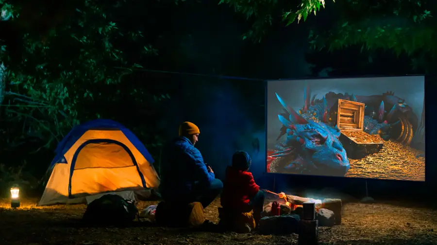 Alt View 15. XGIMI - Halo+ 1080p HDR Smart Portable Projector with Harman Kardon Speaker, 2.5H Built-in Battery and Android TV - Silver.