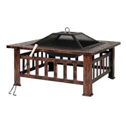 Fire Sense - Foxdale Square Wood-Burning Fire Pit - Brushed Bronze - Front_Zoom