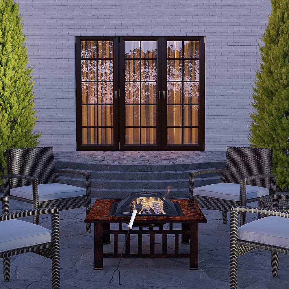 Alt View 19. Fire Sense - Foxdale Square Wood-Burning Fire Pit - Brushed Bronze.