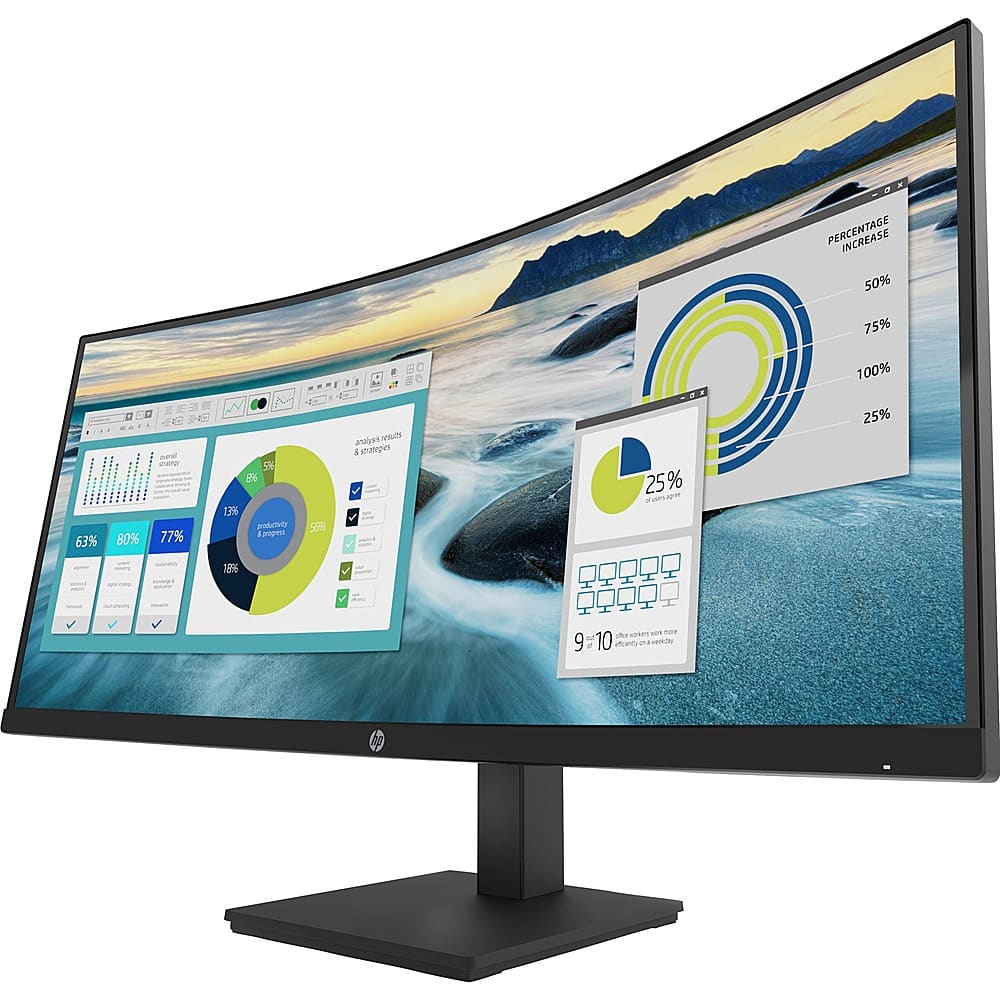 Front. HP - 34" VA LCD Curved 100Hz Monitor (USB, HDMI) - Black.
