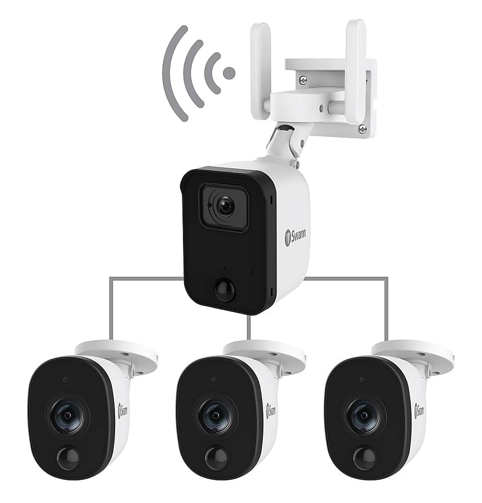 Front. Swann - Swann Fourtify 4 Wireless Security Camera System 64GB Micro SD Card 4 Cameras1080p NVR System 2-Way Audio Indoor/Outdoor - White.