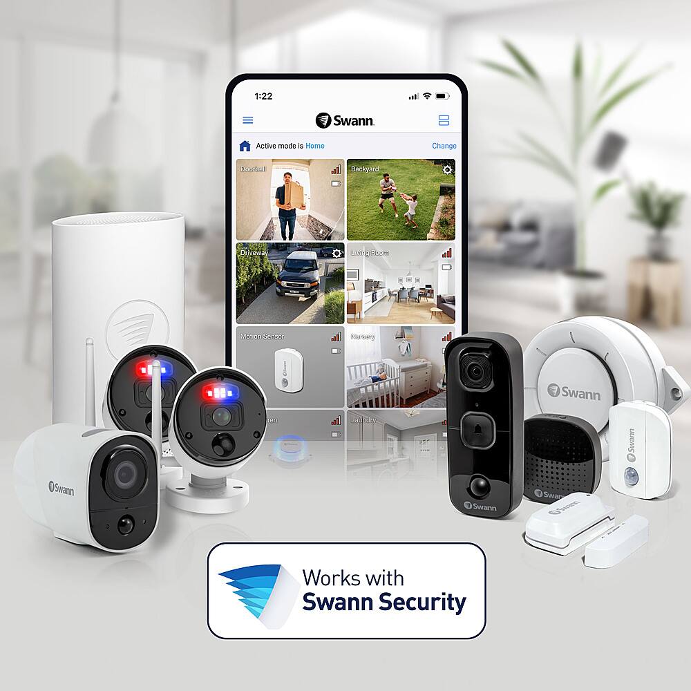 Alt View 23. Swann - Swann Fourtify 4 Wireless Security Camera System 64GB Micro SD Card 4 Cameras1080p NVR System 2-Way Audio Indoor/Outdoor - White.