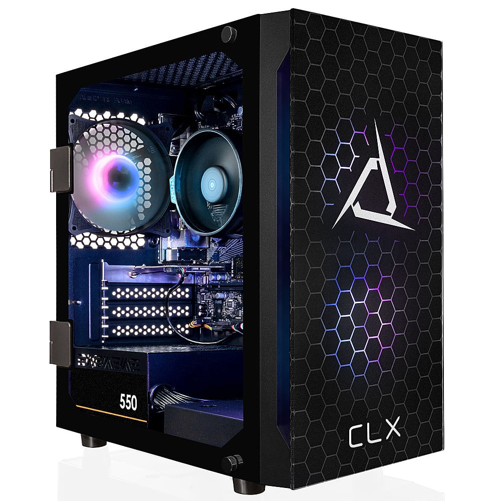 Front. CLX - SET Gaming Desktop - AMD Ryzen 5 5600G - 8GB Memory - Radeon Graphics Shared - 500GB M.2 NVMe SSD - Black.
