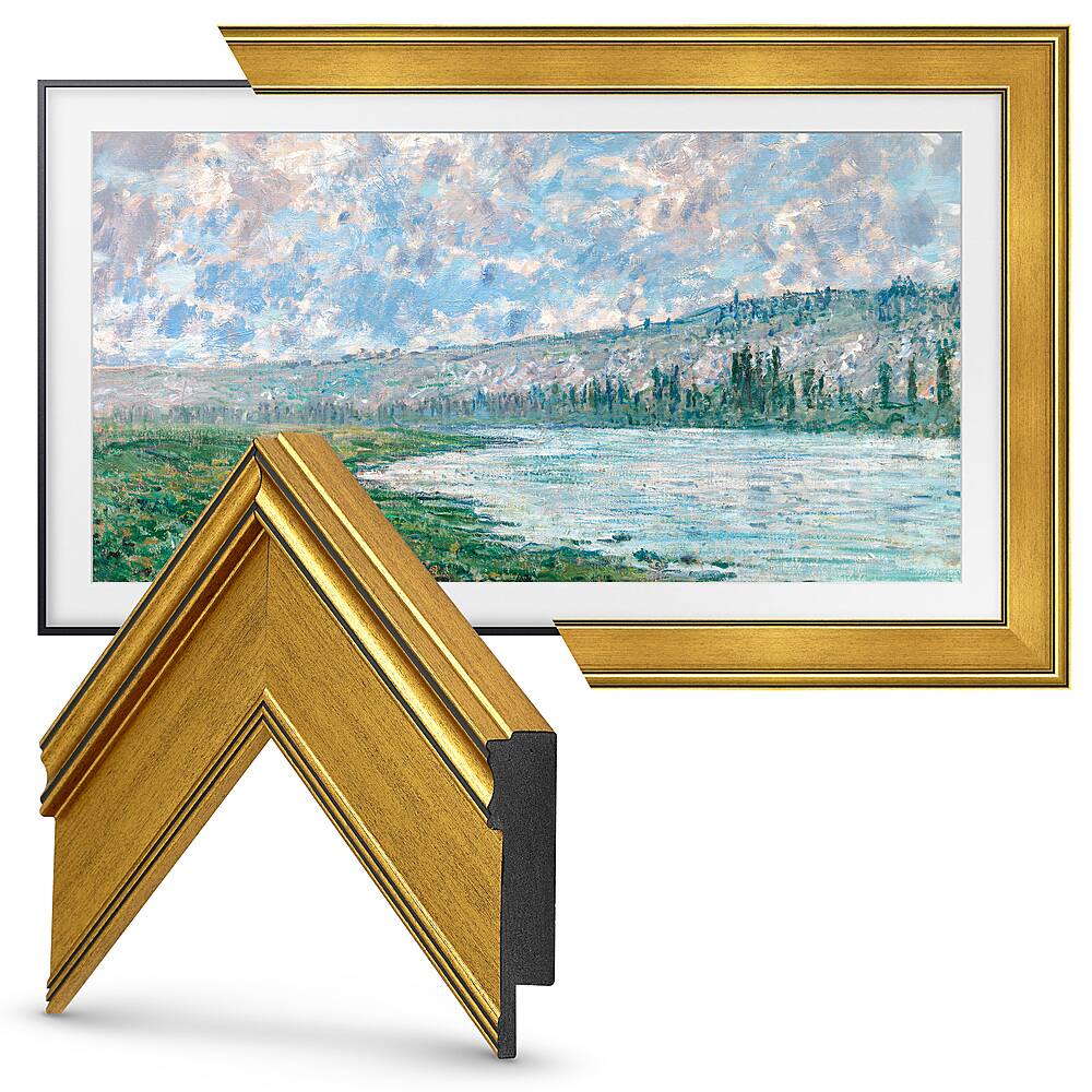 Left View: Frame My TV.com - Deco Premiere Bezel for Samsung the Frame TV - 43" - Antique Gold