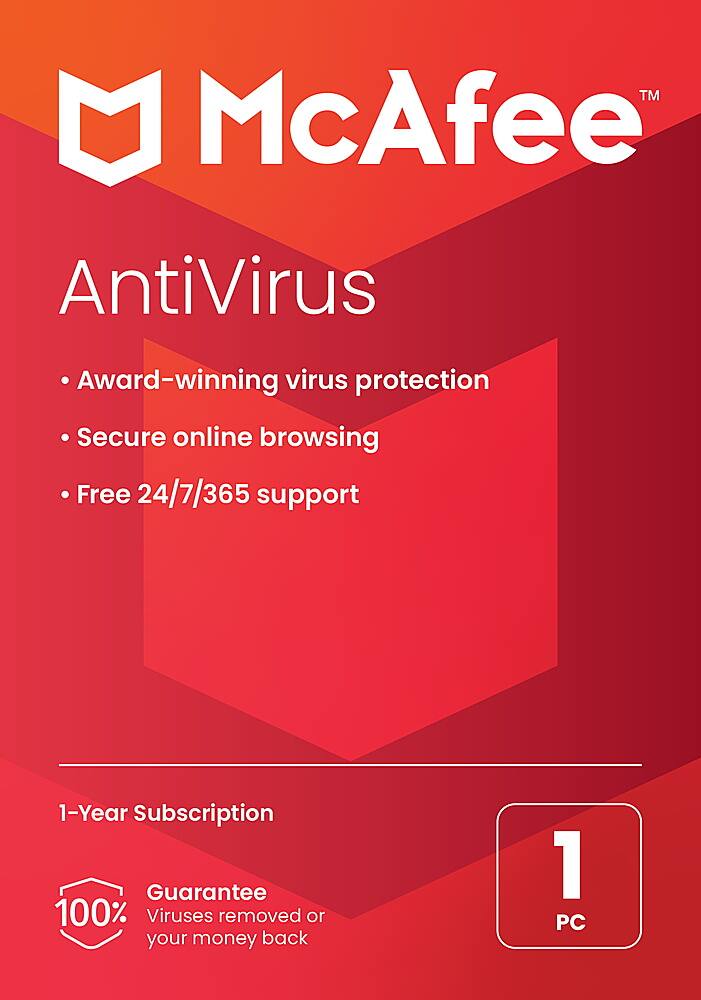 Front. McAfee - AntiVirus (1 Device) (1-Year Subscription).