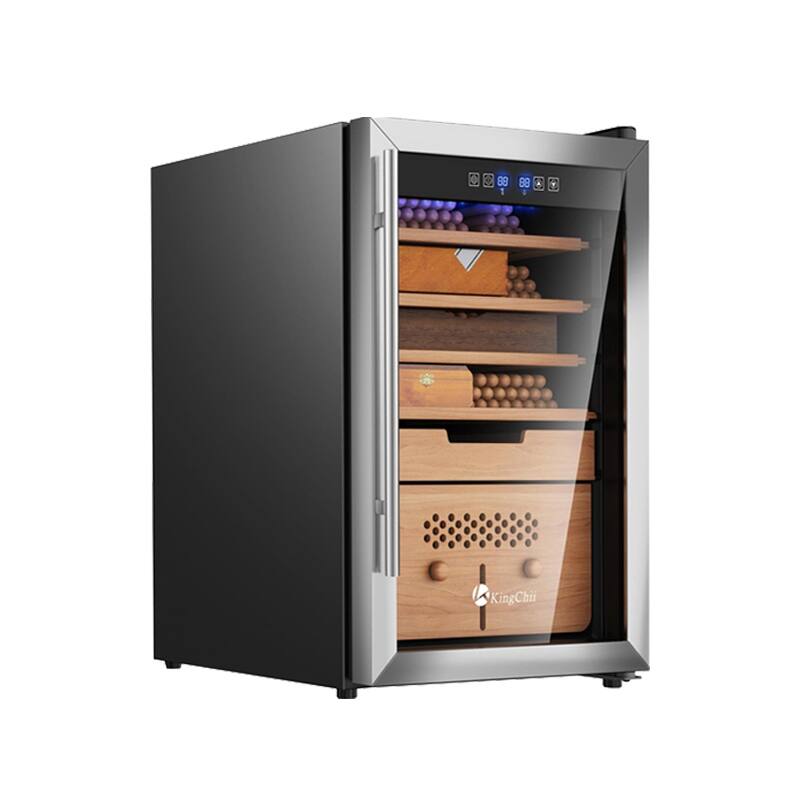 Front. KingChii - 82L Compressor Cigar Humidor with Temp & Humidity Control, Spanish Cedar Shelves and Drawer Hygrometer(574 Capacity) - Silver.