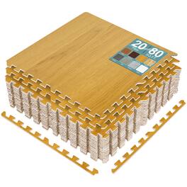 Sorbus - 80 Sq. Ft. Wood Grain Floor Tiles Foam Mat EVA Interlocking Mats Tile 3/8-Inch Thick Flooring Wood Mats w/Borders - Golden Brown