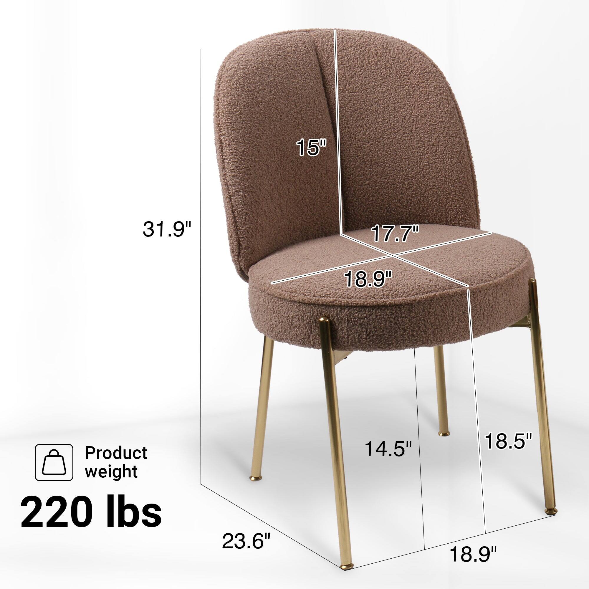 - Height: 31.9"
- Width: 18.9"
- Depth: 17.7"
- Seat Height: 18.9"
- Seat Width: 18.5"
- Seat Depth: 14.5"
- Product Weight: 220 lbs
- Overall Width: 23.6"