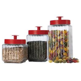 EuroHome - Glass Canister 3-Piece Set with Metal Lid - Clear/Red