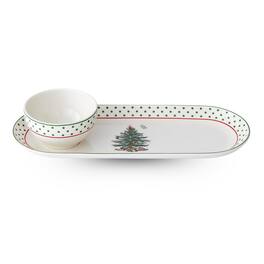 Spode - Christmas Tree Polka Dot Oval Chip & Dip Set Serveware - Multi - Multicolored