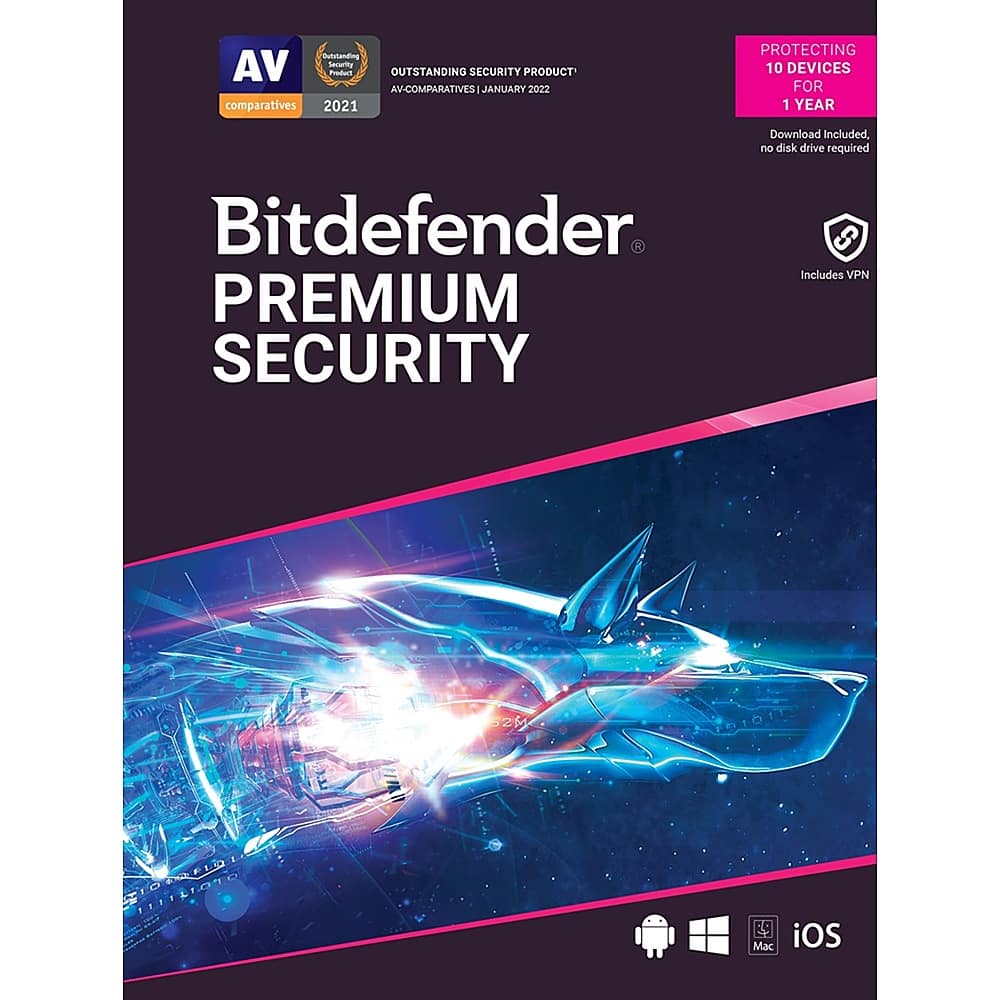 Bitdefender Premium Security (10-Device) (1-Year Subscription) Windows, Mac  OS, Android, Apple iOS [Digital] PS02ZZCSN1210LEN - Best Buy