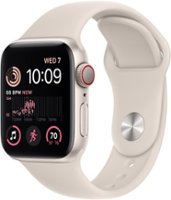 Apple Watch SE 2nd Generation (GPS + Cellular) 40mm Aluminum Case with Starlight Sport Band - S/M - Starlight - Front_Zoom
