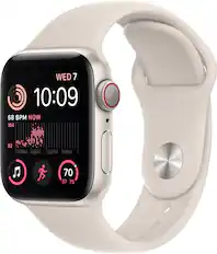 Front. Apple - Apple Watch SE 2nd Generation (GPS + Cellular) 40mm Aluminum Case with Starlight Sport Band - M/L - Starlight.