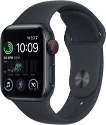 Apple Watch SE 2nd Generation (GPS + Cellular) 40mm Aluminum Case with Midnight Sport Band - S/M - Midnight - Front_Zoom