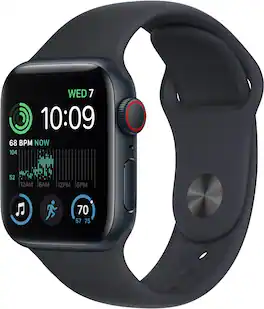 Refurbished Excellent - Apple Watch SE 2nd Generation (GPS + Cellular) 40mm Aluminum Case with Midnight Sport Band - S/M - Midnight - (2022)