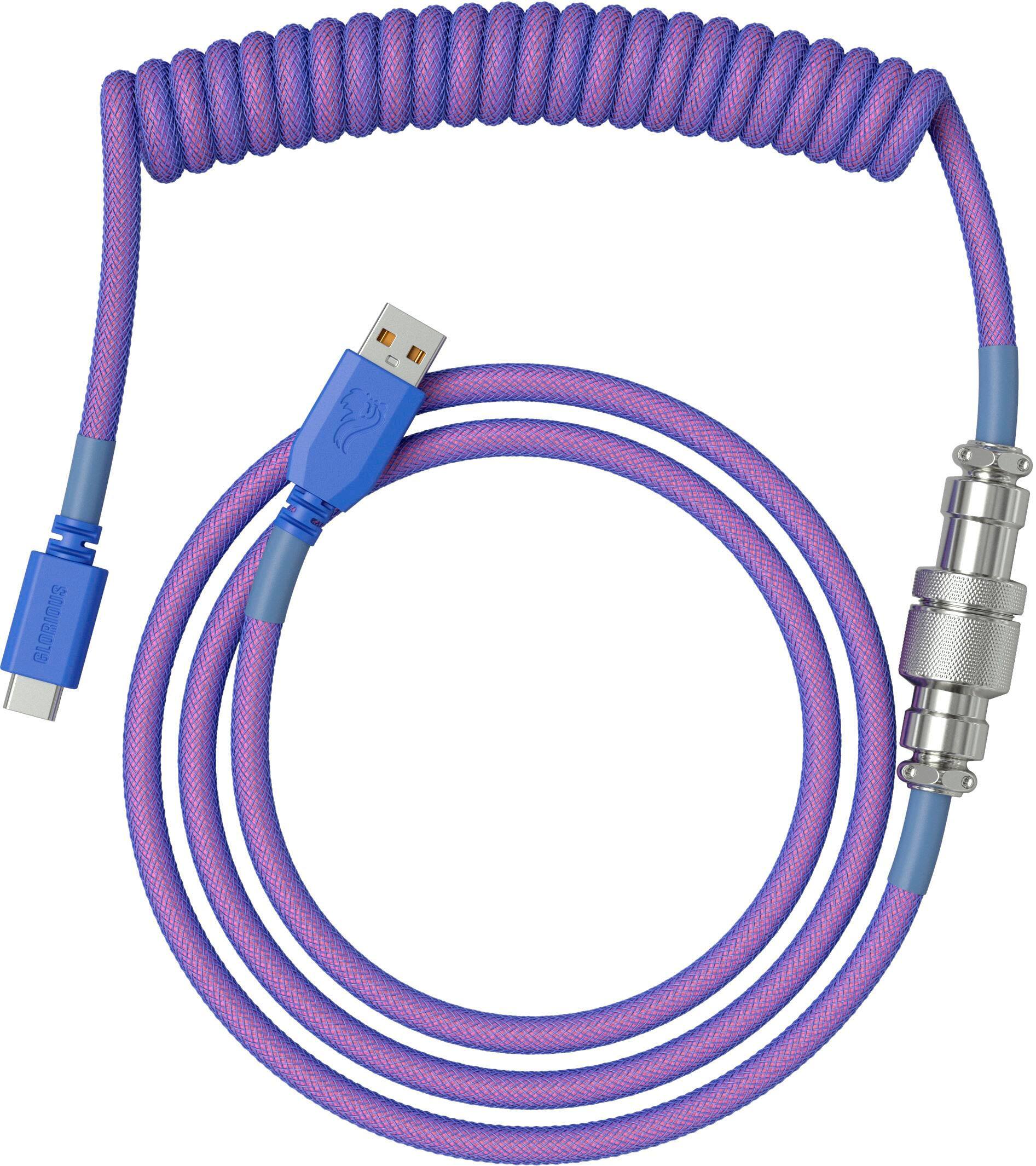 Angle. Glorious - Coiled USB-C Artisan Braided Keyboard Cable for Mechanical Gaming Keyboards - Nebula.