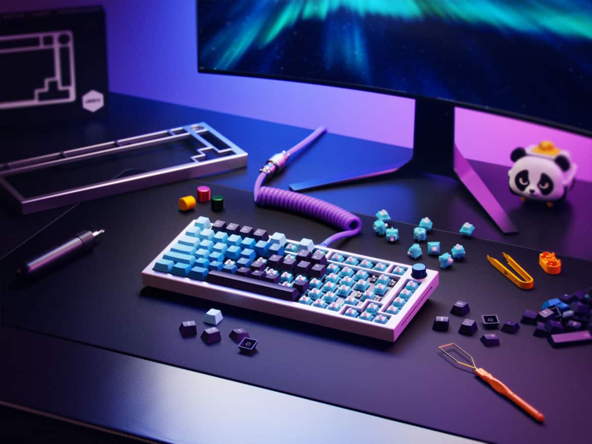 Angle. Glorious - GMMK Pro Barebone High Profile Gasket Mounted RGB 75% Wired Mechanical Keyboard - White.