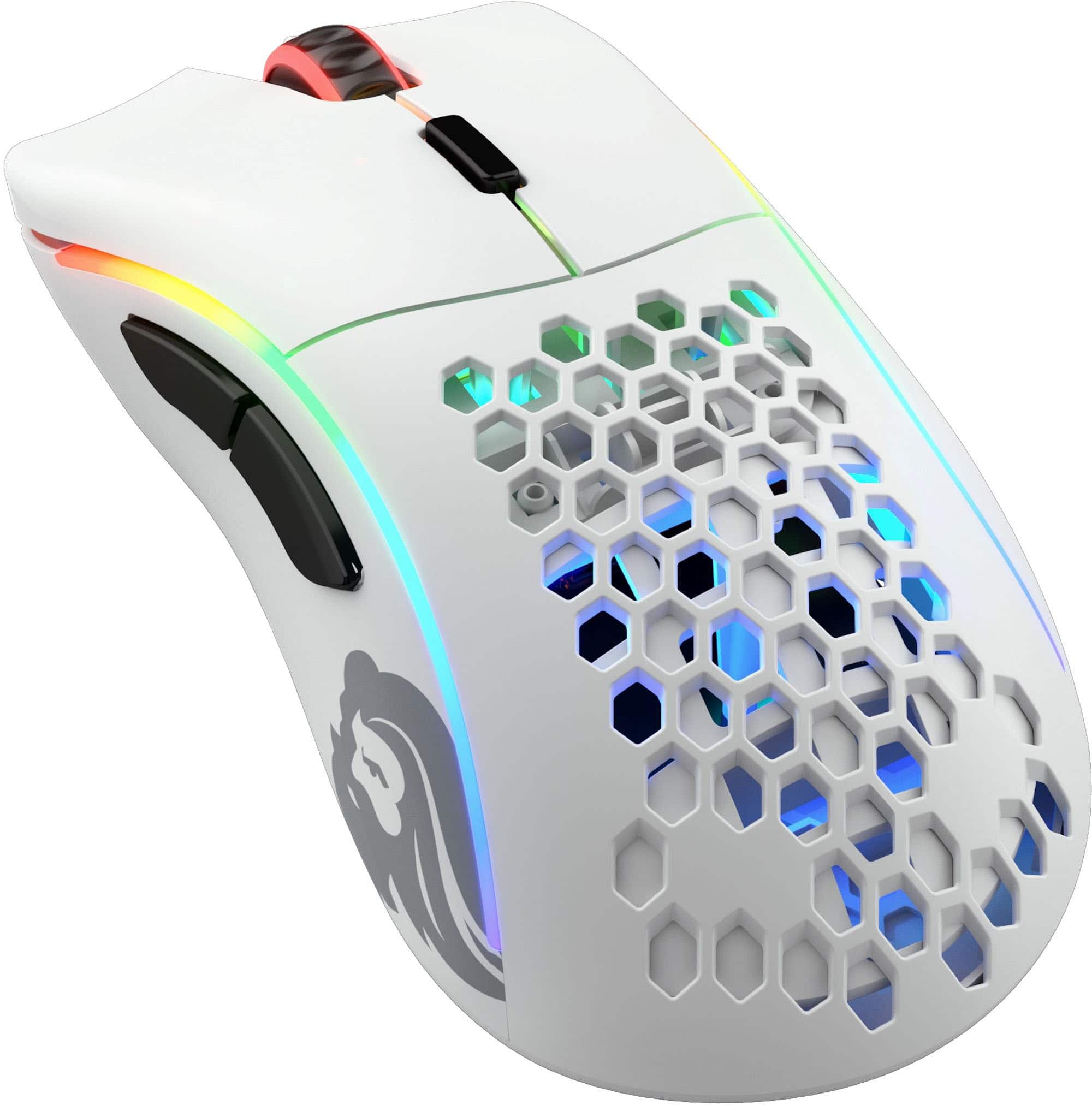Angle. Glorious - Model D Wireless Optical Honeycomb RGB Gaming Mouse - Matte White.