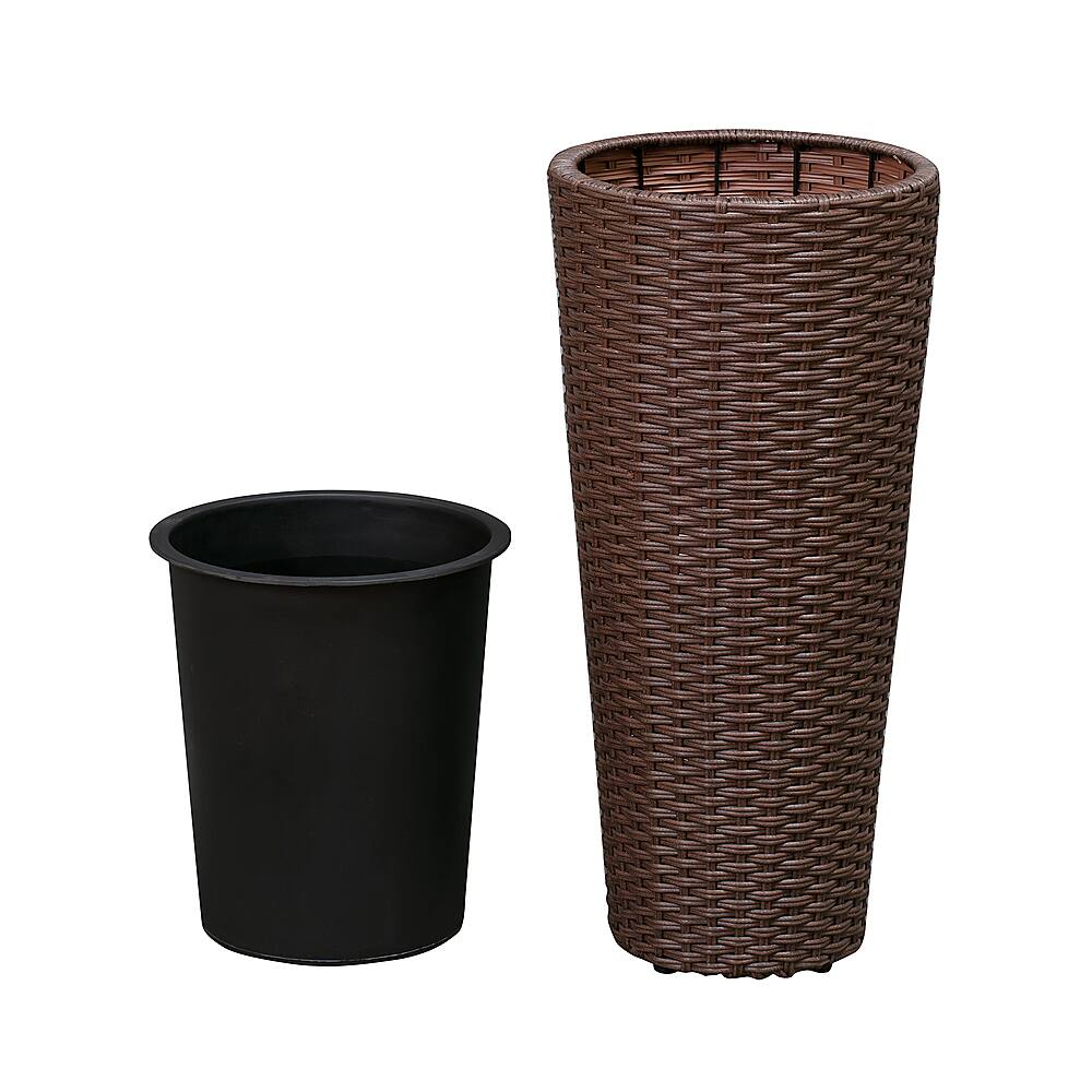 Alt View 11. Patio Sense - Round Wicker Noah Planter 2-Piece Set - Mocha.