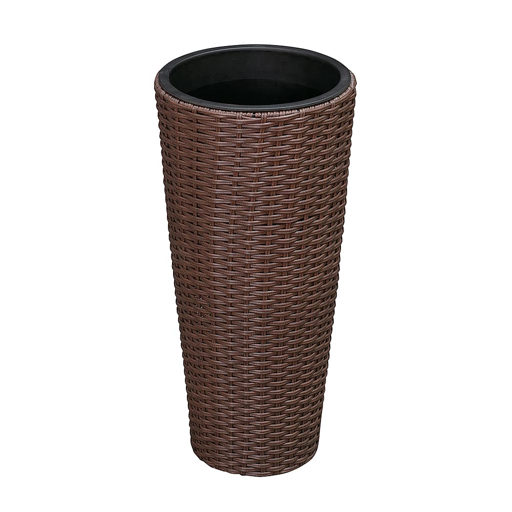 Patio Sense - Round Wicker Noah Planter 2-Piece Set - Mocha
