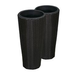 Patio Sense - Round Wicker Noah Planter 2-Piece Set - Black - Front_Zoom