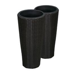 Patio Sense - Round Wicker Noah Planter 2-Piece Set - Black