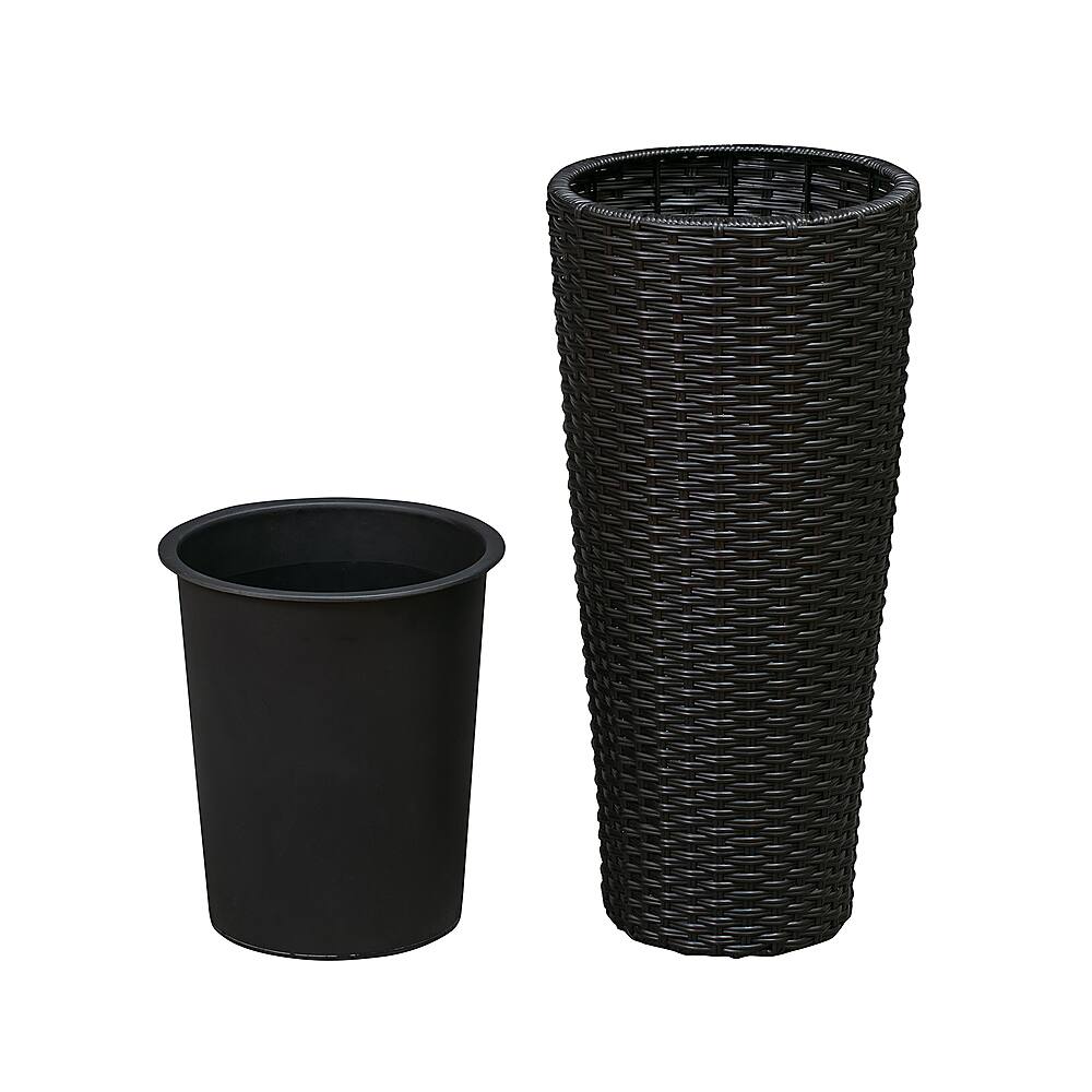Alt View 11. Patio Sense - Round Wicker Noah Planter 2-Piece Set - Black.