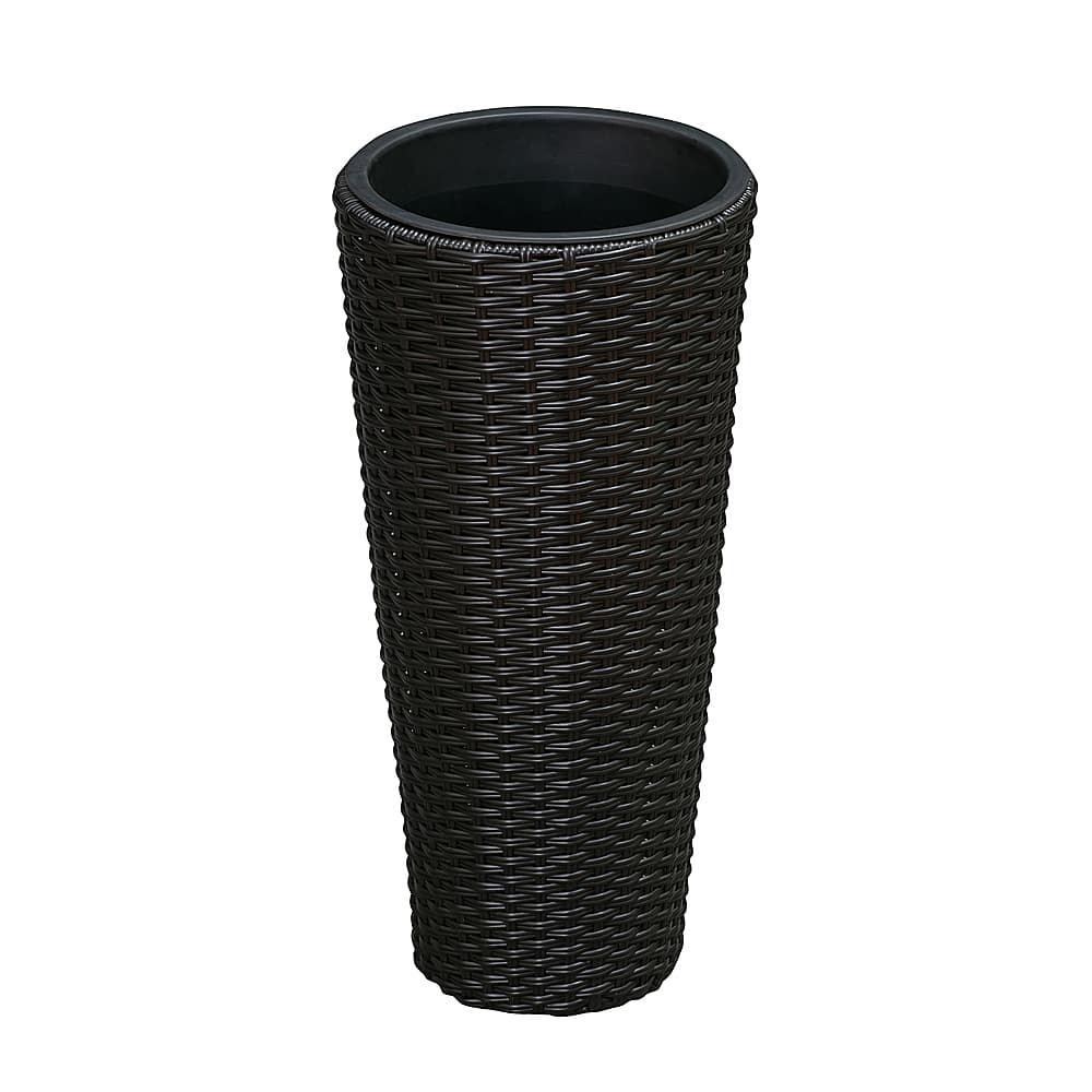 Patio Sense - Round Wicker Noah Planter 2-Piece Set - Black